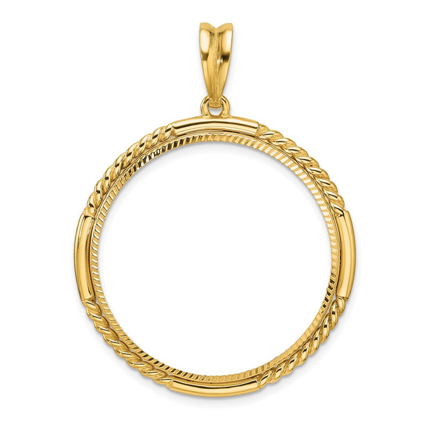 14k Yellow Gold Polished Quadruple Twist and Diamond-cut 30.0mm Prong Coin Bezel Pendant