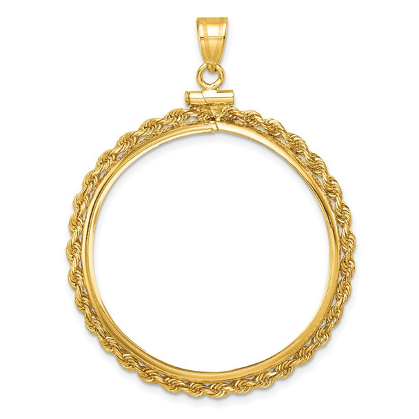 10k Yellow Gold Polished Rope 32.0mm x 2.85mm Screw Top Coin Bezel Pendant