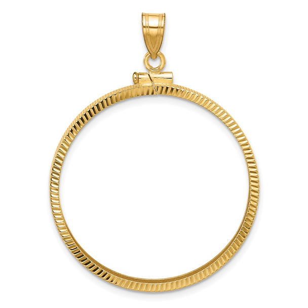10k Yellow Gold Polished and Diamond-cut 32.7mm x 3.00mm Screw Top Coin Bezel Pendant
