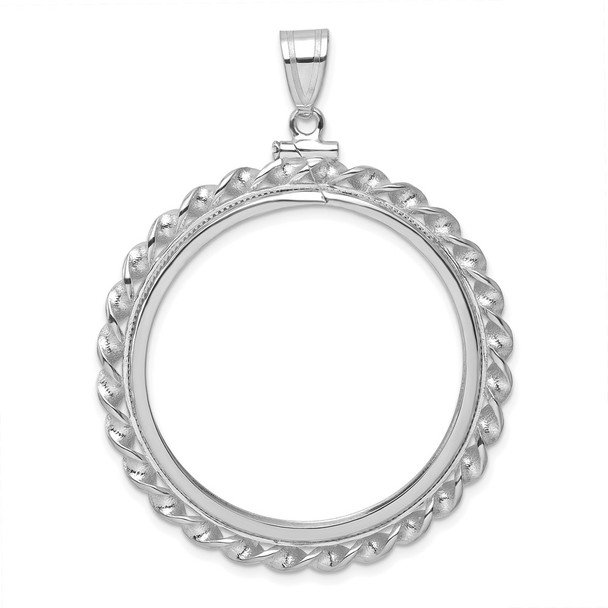 14k White Gold Polished Wide Twisted Wire 32.7mm x 3.00mm Screw Top Coin Bezel Pendant