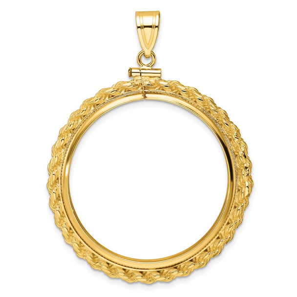 10k Yellow Gold Polished Casted Rope 32.7mm x 3.00mm Screw Top Coin Bezel Pendant