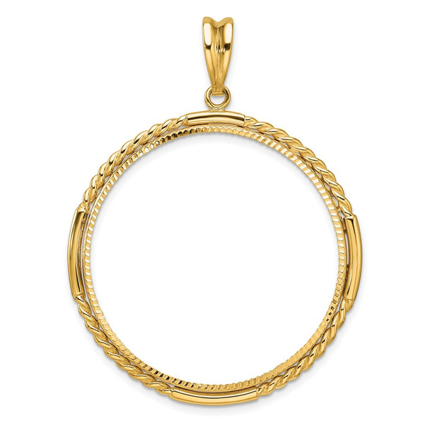 14k Yellow Gold Polished Quadruple Twist and Diamond-cut 34.2mm Prong Coin Bezel Pendant