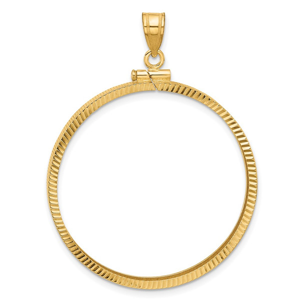 10k Yellow Gold Polished and Diamond-cut 34.2mm x 2.85mm Screw Top Coin Bezel Pendant