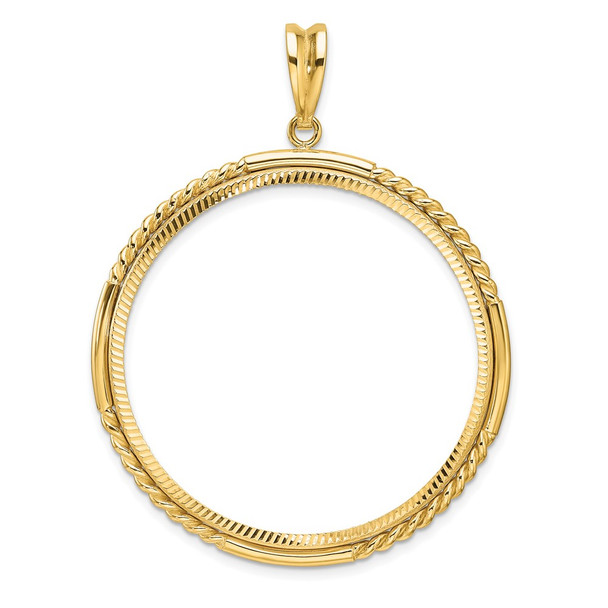 14k Yellow Gold Polished Quadruple Twist and Diamond-cut 37.0mm Prong Coin Bezel Pendant