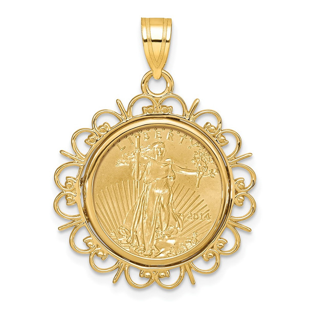 14k Yellow Gold Polished Fancy Mounted 1/10oz American Eagle Prong Coin Bezel Pendant