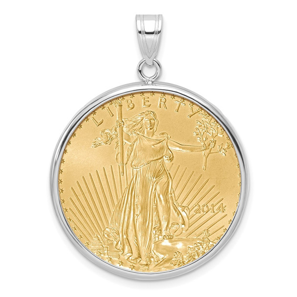 14k White Gold Polished Mounted 1/2oz American Eagle Prong Coin Bezel Pendant