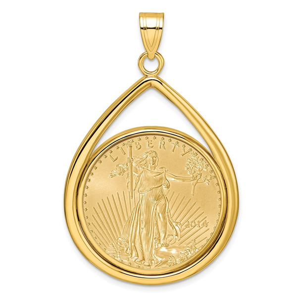 14k Yellow Gold Polished Lightweight Teardrop Mounted 1/2oz American Eagle Prong Coin Bezel Pendant