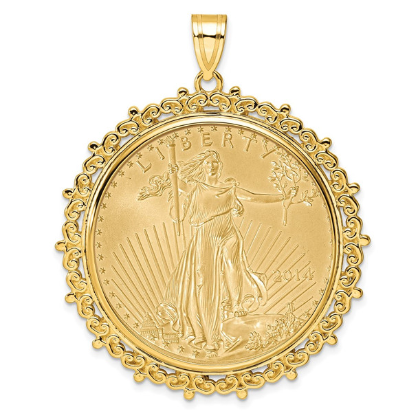 14k Yellow Gold Polished Fancy Mounted 1oz American Eagle Prong Coin Bezel Pendant