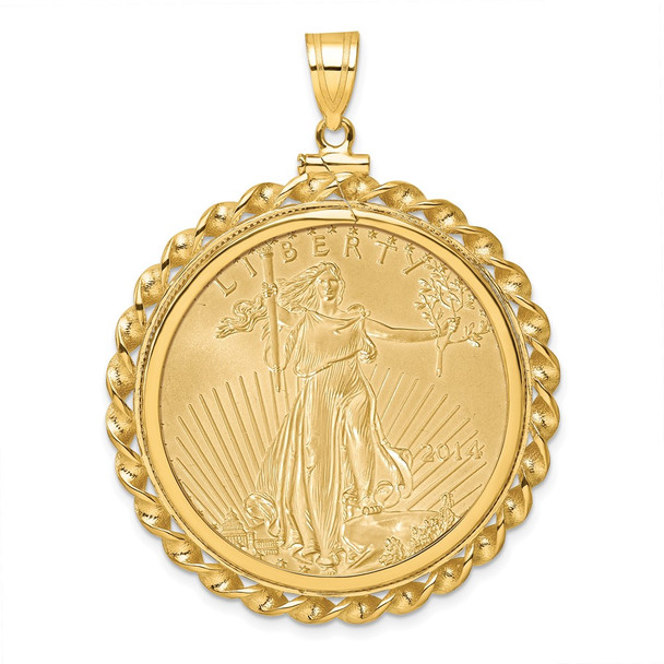 14k Yellow Gold Polished Wide Twisted Wire Mounted 1oz American Eagle Screw Top Coin Bezel Pendant