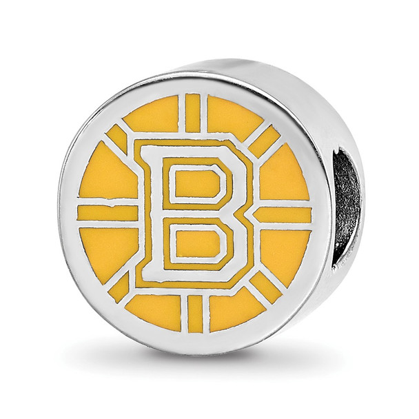 Sterling Silver Rhodium-plated NHL LogoArt Boston Bruins Enameled Bead