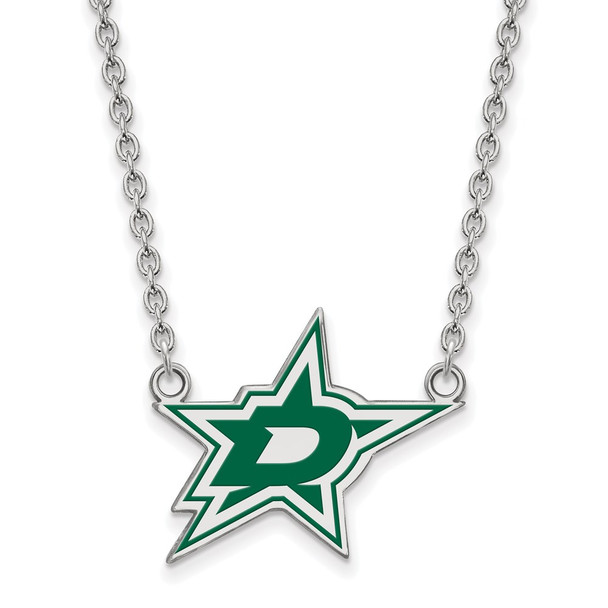 Sterling Silver Rhodium-plated NHL LogoArt Dallas Stars Large Enameled Pendant 18 inch Necklace