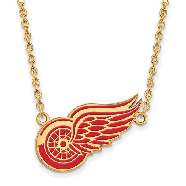 Sterling Silver Gold-plated NHL LogoArt Detroit Red Wings Large Enameled Pendant 18 inch Necklace