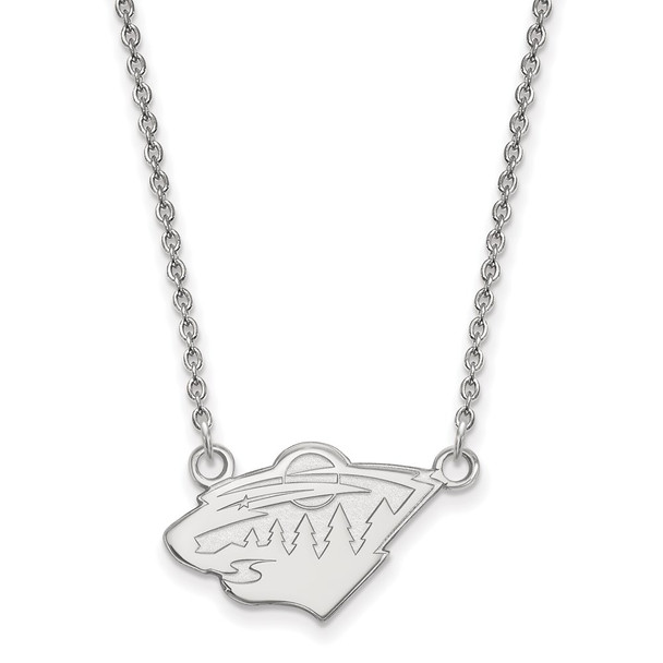 Sterling Silver Rhodium-plated NHL LogoArt Minnesota Wild Small Pendant 18 inch Necklace