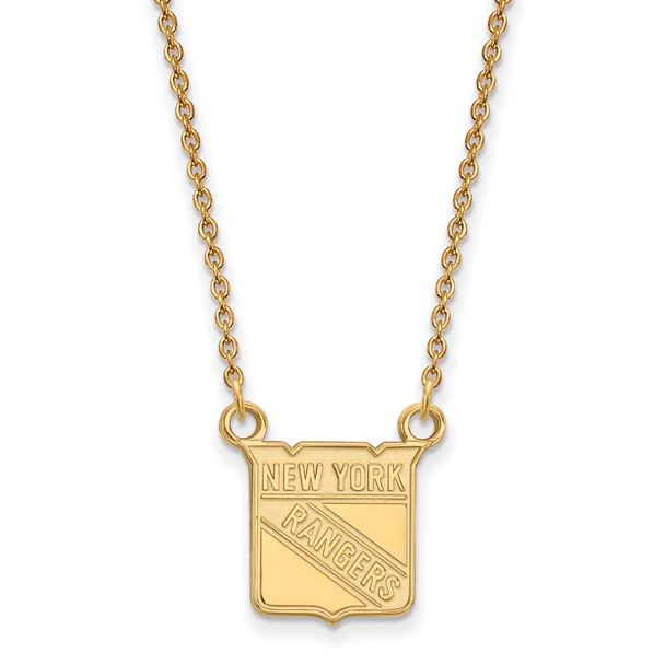 10k Gold NHL LogoArt New York Rangers Small Pendant 18 inch Necklace