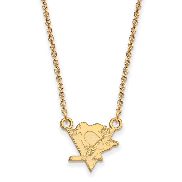 Sterling Silver Gold-plated NHL LogoArt Pittsburgh Penguins Small Pendant 18 inch Necklace