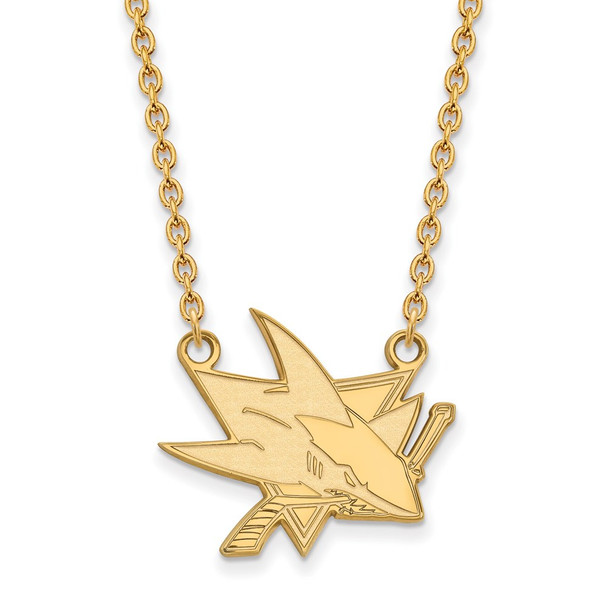 Sterling Silver Gold-plated NHL LogoArt San Jose Sharks Large Pendant 18 inch Necklace