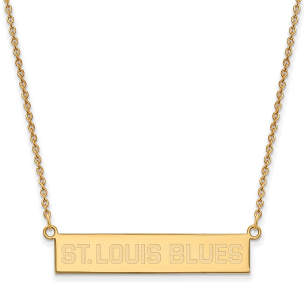 Sterling Silver Gold-plated NHL LogoArt St. Louis Blues Small Bar 18 inch Necklace