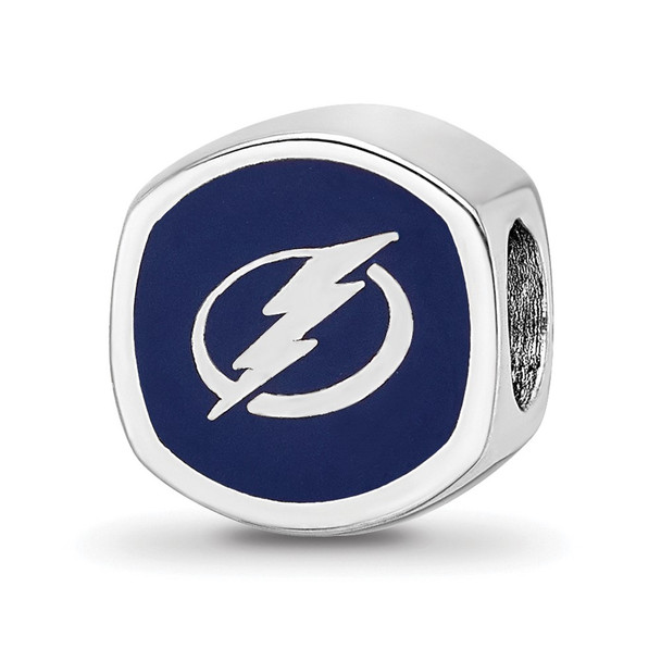 Sterling Silver NHL LogoArt Tampa Bay Lightning Cushion Shaped Enameled Logo Bead