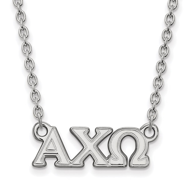 Sterling Silver Rhodium-plated LogoArt Alpha Chi Omega Sorority Greek Letters Small Pendant 18 inch Necklace