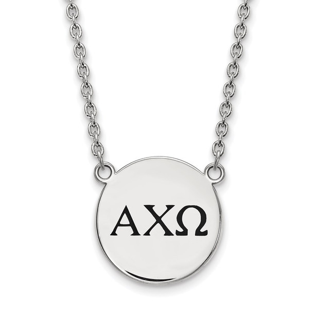 Sterling Silver Rhodium-plated LogoArt Alpha Chi Omega Sorority Greek Letters Large Black Enamel Pendant 18 inch Necklace