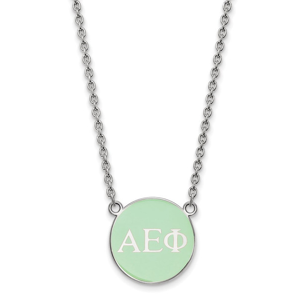 Sterling Silver Rhodium-plated LogoArt Alpha Epsilon Phi Sorority Greek Letters Small Color Enamel Pendant 18 inch Necklace SS030AEP-18