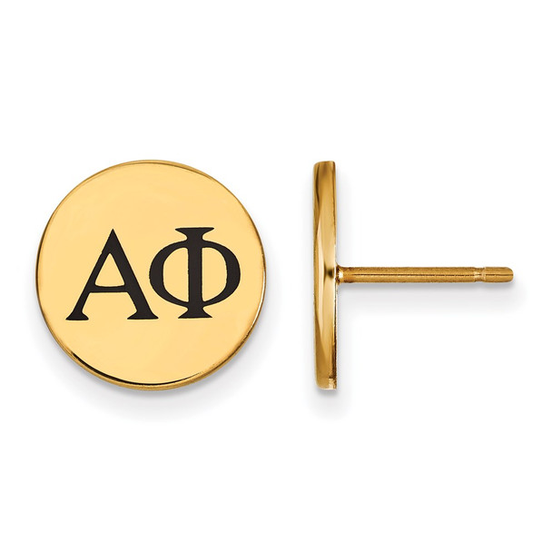 Sterling Silver Gold-plated LogoArt Alpha Phi Sorority Greek Letters Black Enamel Post Earrings