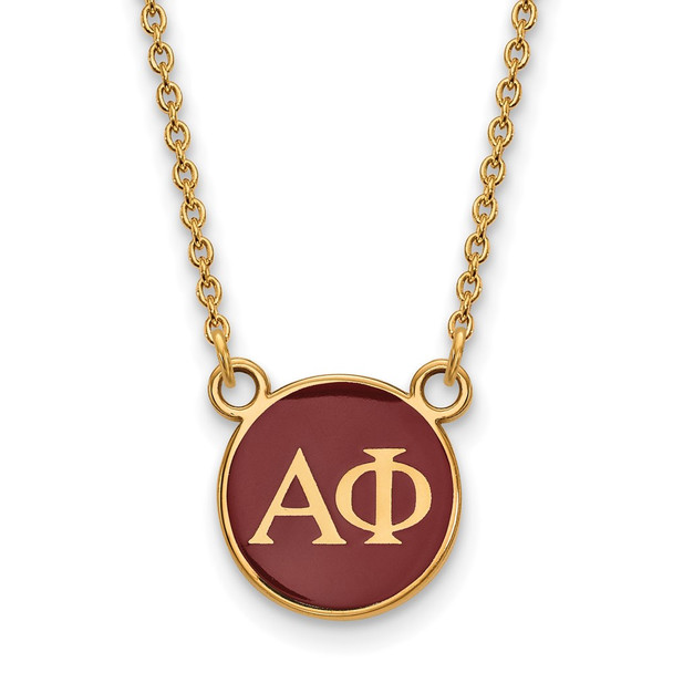 Sterling Silver Gold-plated LogoArt Alpha Phi Sorority Greek Letters Small Color Enamel Pendant 18 inch Necklace GP029APH-18