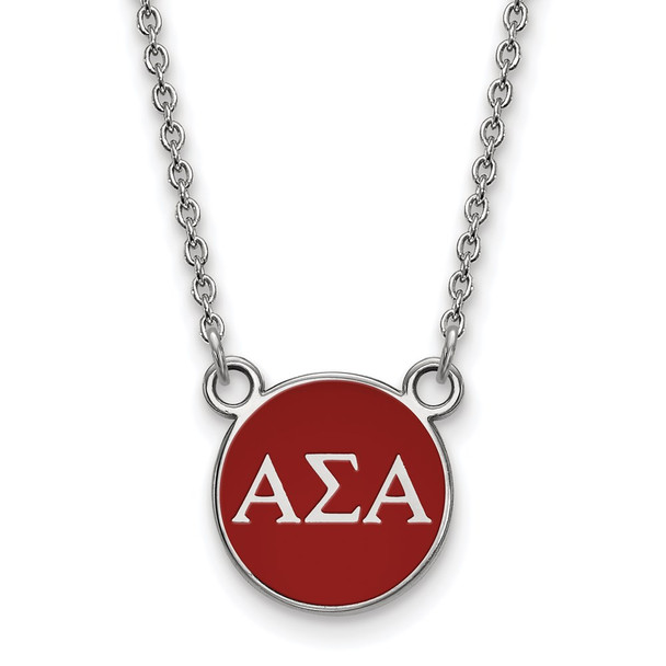 Sterling Silver Rhodium-plated LogoArt Alpha Sigma Alpha Sorority Greek Letters Small Color Enamel Pendant 18 inch Necklace SS029ASI-18