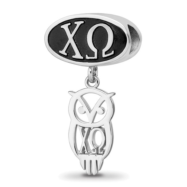 Sterling Silver LogoArt Chi Omega Sorority Greek Letters Enameled Oval with Owl Dangle Bead