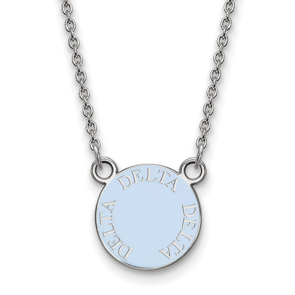 Sterling Silver Rhodium-plated LogoArt Delta Delta Delta Sorority Text Small Color Enamel Pendant 18 inch Necklace SS012DDD-18