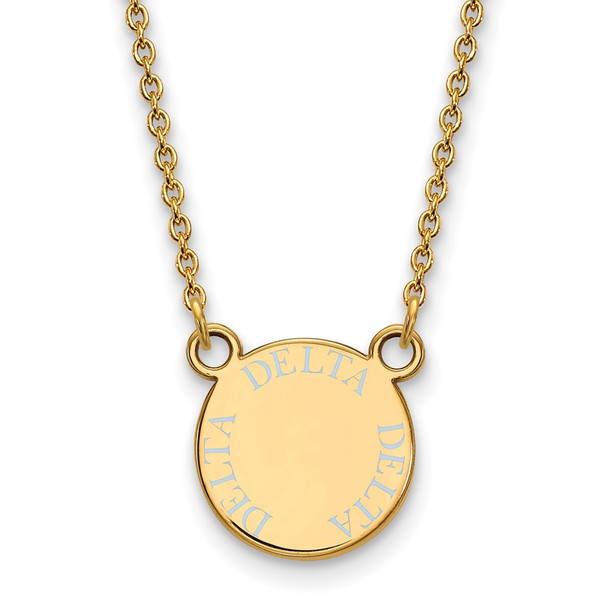 Sterling Silver Gold-plated LogoArt Delta Delta Delta Sorority Text Small Color Enamel Pendant 18 inch Necklace GP014DDD-18