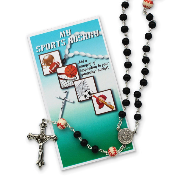 19" Boys Black Baseball Sports Rosary Necklace