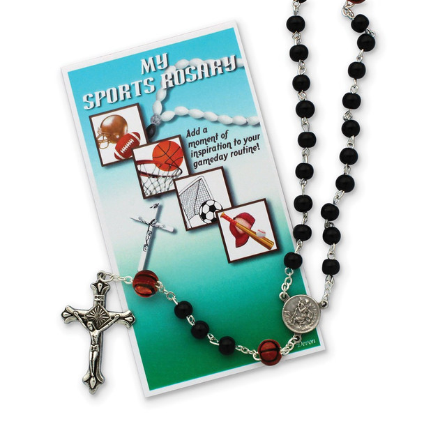 19" Boys Black Basketball Sports Rosary Necklace