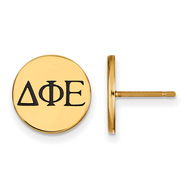 Sterling Silver Gold-plated LogoArt Delta Phi Epsilon Sorority Greek Letters Black Enamel Post Earrings