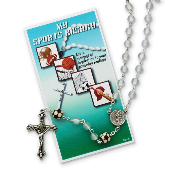 19" Girls White Soccer Sports Rosary Necklace