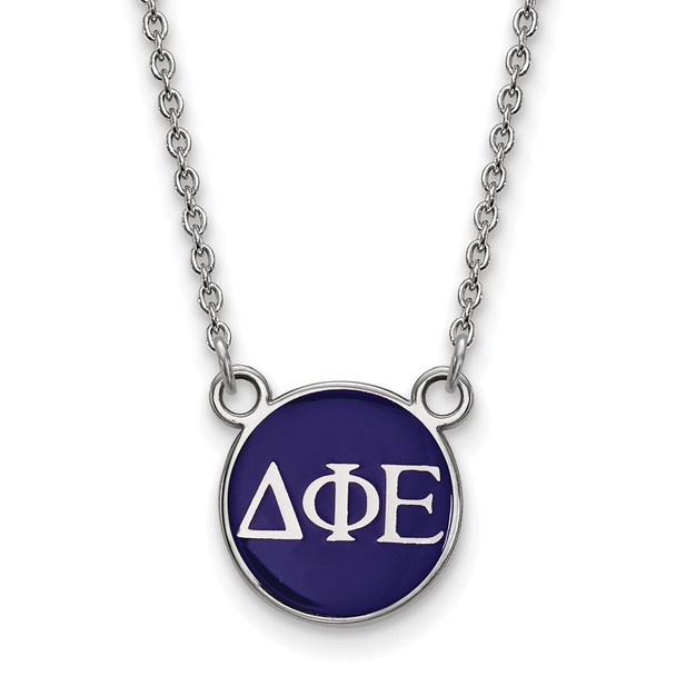 Sterling Silver Rhodium-plated LogoArt Delta Phi Epsilon Sorority Greek Letters Small Color Enamel Pendant 18 inch Necklace SS029DPH-18