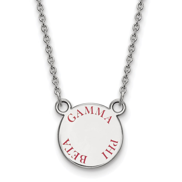 Sterling Silver Rhodium-plated LogoArt Gamma Phi Beta Sorority Text Small Color Enamel Pendant 18 inch Necklace SS014GPB-18