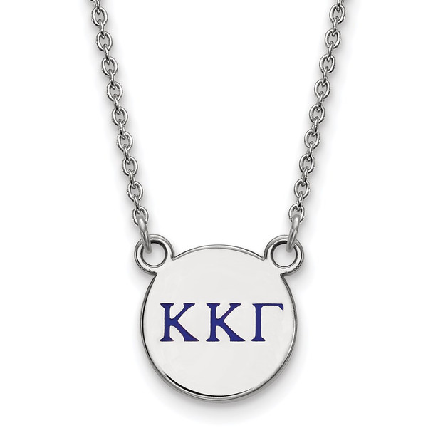 Sterling Silver Rhodium-plated LogoArt Kappa Kappa Gamma Sorority Greek Letters Small Color Enamel Pendant 18 inch Necklace SS027KKG-18