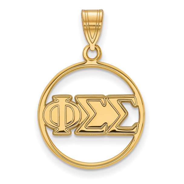 Sterling Silver Gold-plated LogoArt Phi Sigma Sigma Sorority Greek Letters Medium Circle Pendant