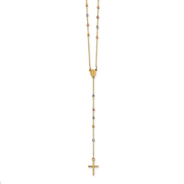 24" 14k Tri-Color Gold Polished Miraculous Rosary Necklace