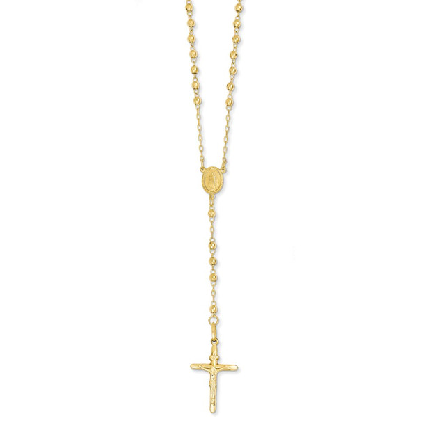 24" 14k Yellow Gold Diamond-Cut 3mm Beaded Rosary Necklace