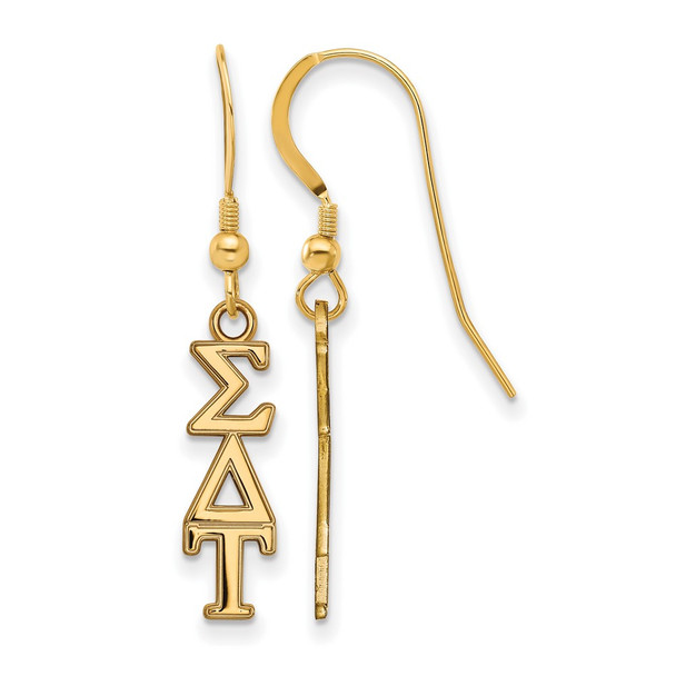 Sterling Silver Gold-plated LogoArt Sigma Delta Tau Extra Sorority Greek Letters Small Dangle Wire Earrings