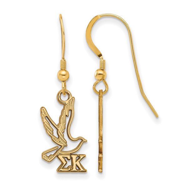 Sterling Silver Gold-plated LogoArt Sigma Kappa Sorority Symbol Small Dangle Wire Earrings