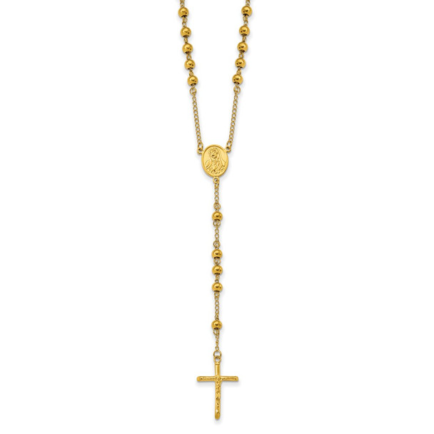 30" Stainless Steel Polished Yellow IP-plated Rosary Necklace