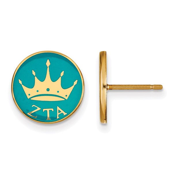 Sterling Silver Gold-plated LogoArt Zeta Tau Alpha Sorority Symbol Color Enamel Post Earrings GP046ZTA