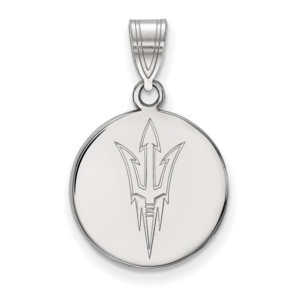 Sterling Silver Rhodium-plated LogoArt Arizona State University Pitchfork Medium Disc Pendant