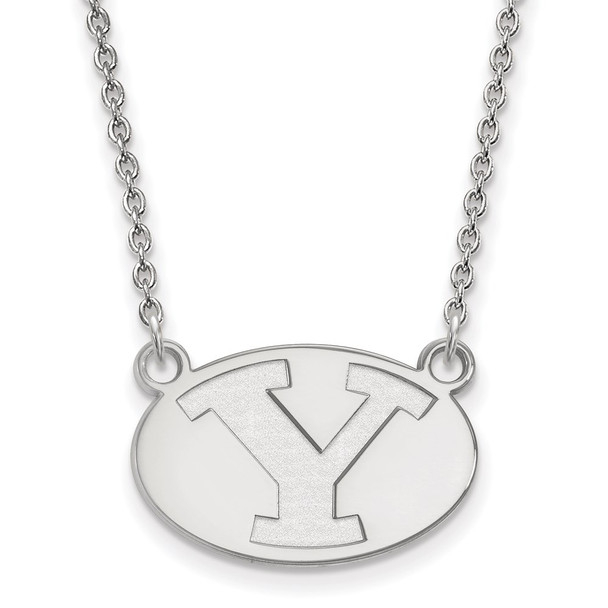 10k White Gold LogoArt Brigham Young University Letter Y Small Pendant 18 inch Necklace