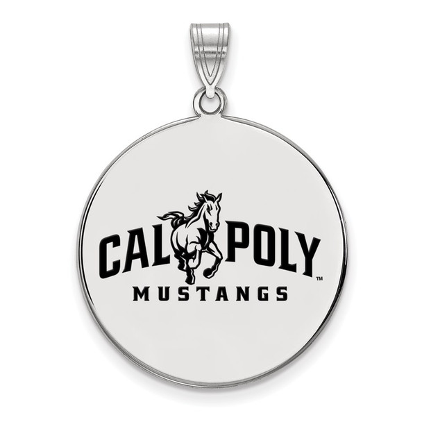 Sterling Silver Rhodium-plated LogoArt California Polytechnic State University Mustangs Extra Large Enameled Disc Pendant