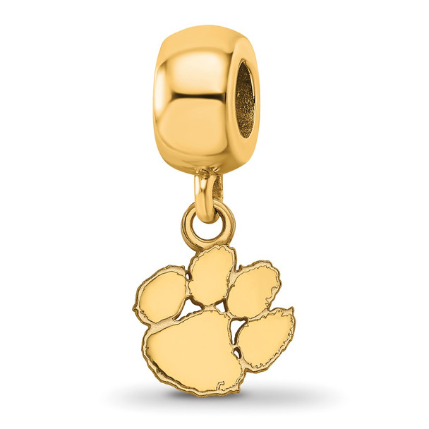 Sterling Silver Gold-plated LogoArt Clemson University Tiger Paw Extra Small Dangle Bead Charm