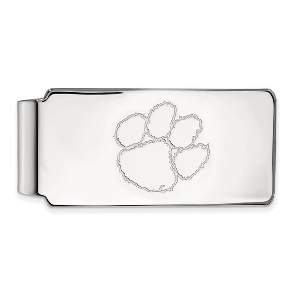 Sterling Silver Rhodium-plated LogoArt Clemson University Tiger Paw Money Clip